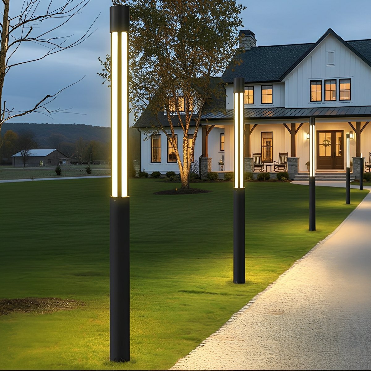 Tall Black Aluminum Bollard Fixture 3000K LED Hardwired for Driveway Lawn Yard Garden Pathway 31-138 Inch | Thomler