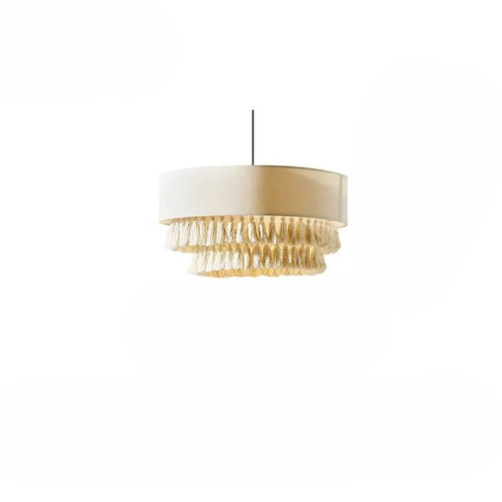 Pendant Light Hemp Rope 19.7 in Bohemian Beige Dining Room Bedroom Tassel Hanging Ceiling Lamp Woven Fabric Shade Ambient Lighting | Thomler
