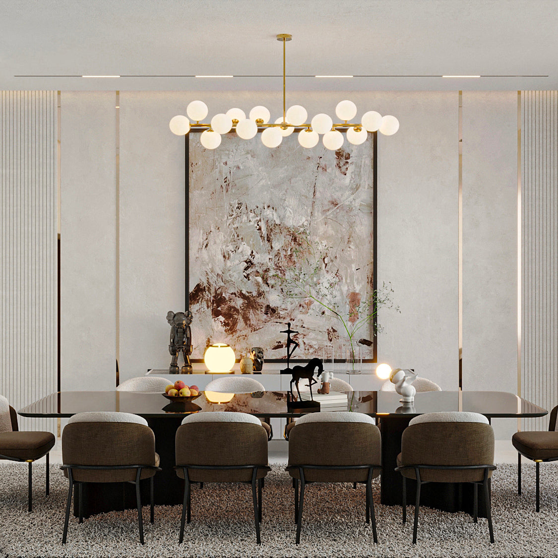 16-Light Linear Island Chandelier with Frosted Glass Globes Gold Finish for Dining Room Kitchen | Thomler