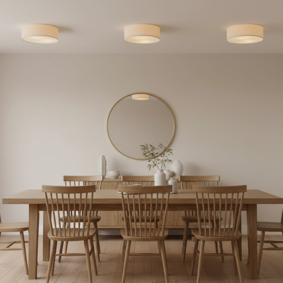 Fabric Flush Mount Drum Shade Ceiling Light for Bedroom & Living Room – Hardwire Installation | Thomler