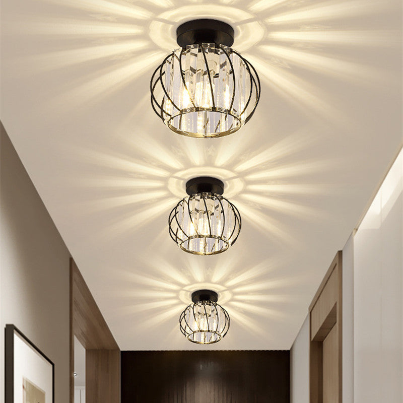 Crystal Flush Mount Ceiling Fixture – Round Metal Frame, E27 Socket, Switch-Control Multicolor LED – Bedroom, Hallway, Bath | Thomler