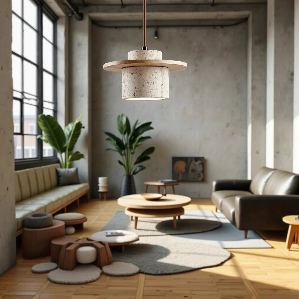 Stone Travertine LED Pendant Light Fixture with Adjustable Cord for Dining Room Kitchen Island Bedroom Reading Nook | Thomler