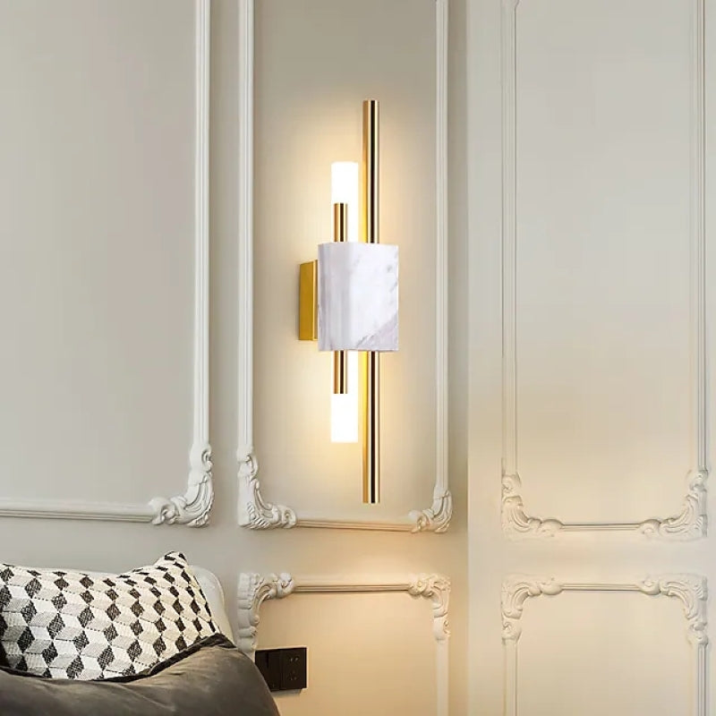 Modern Linear Wall Sconce with Marble Accents – Metal Construction, Warm LED Lighting for Bedroom & Living Room | Thomler
