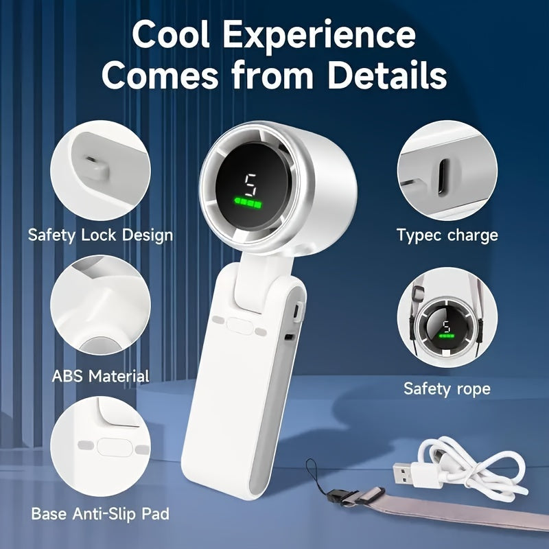 Handheld Rechargeable Fan – 5-Speed Portable USB Personal Cooling Fan for Travel, Desk, Outdoor Activities | Thomler