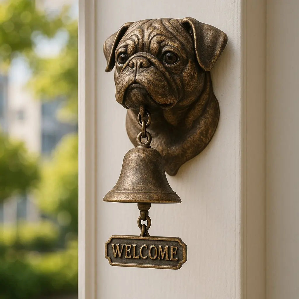 Cast Iron Dog Door Chime with Antiqued Copper Tone – Decorative Entry Bell for Porch, Front Door & Garden Gate | Thomler
