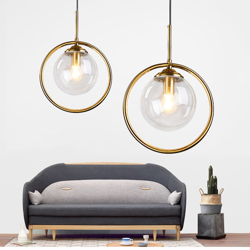 Circular Metal Frame Ceiling Drop Fixture with Translucent Orb Shade for Dining Room & Kitchen | Thomler