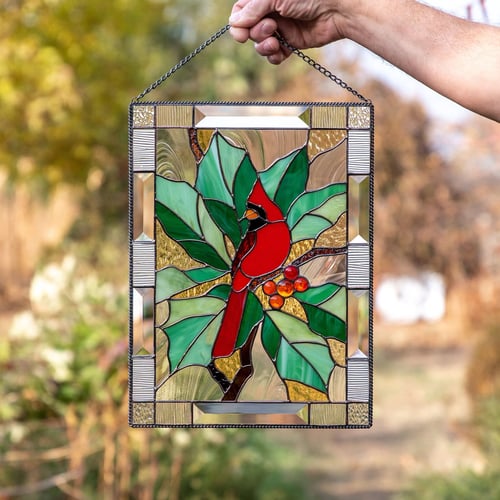 Stained Glass Window Cling Sun Catcher Panel for Indoor Outdoor Wall Decor, Acrylic Light Prism Art with Hummingbird Cardinal Butterfly | Thomler