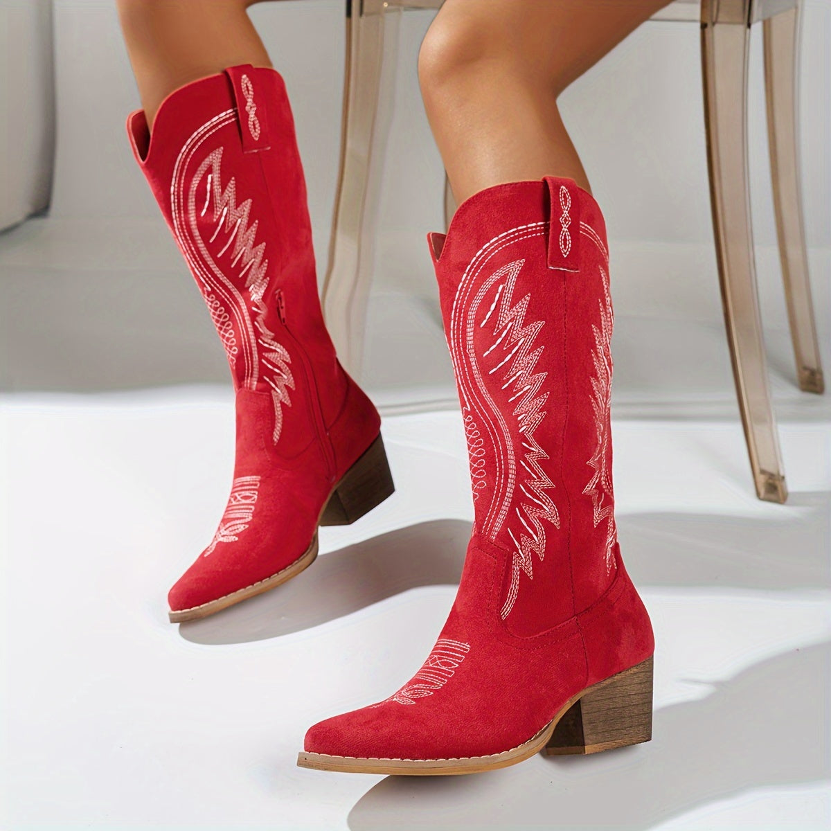 Women's Western Ankle Boots with Block Heel – Stitched Design for Everyday Style | Thomler