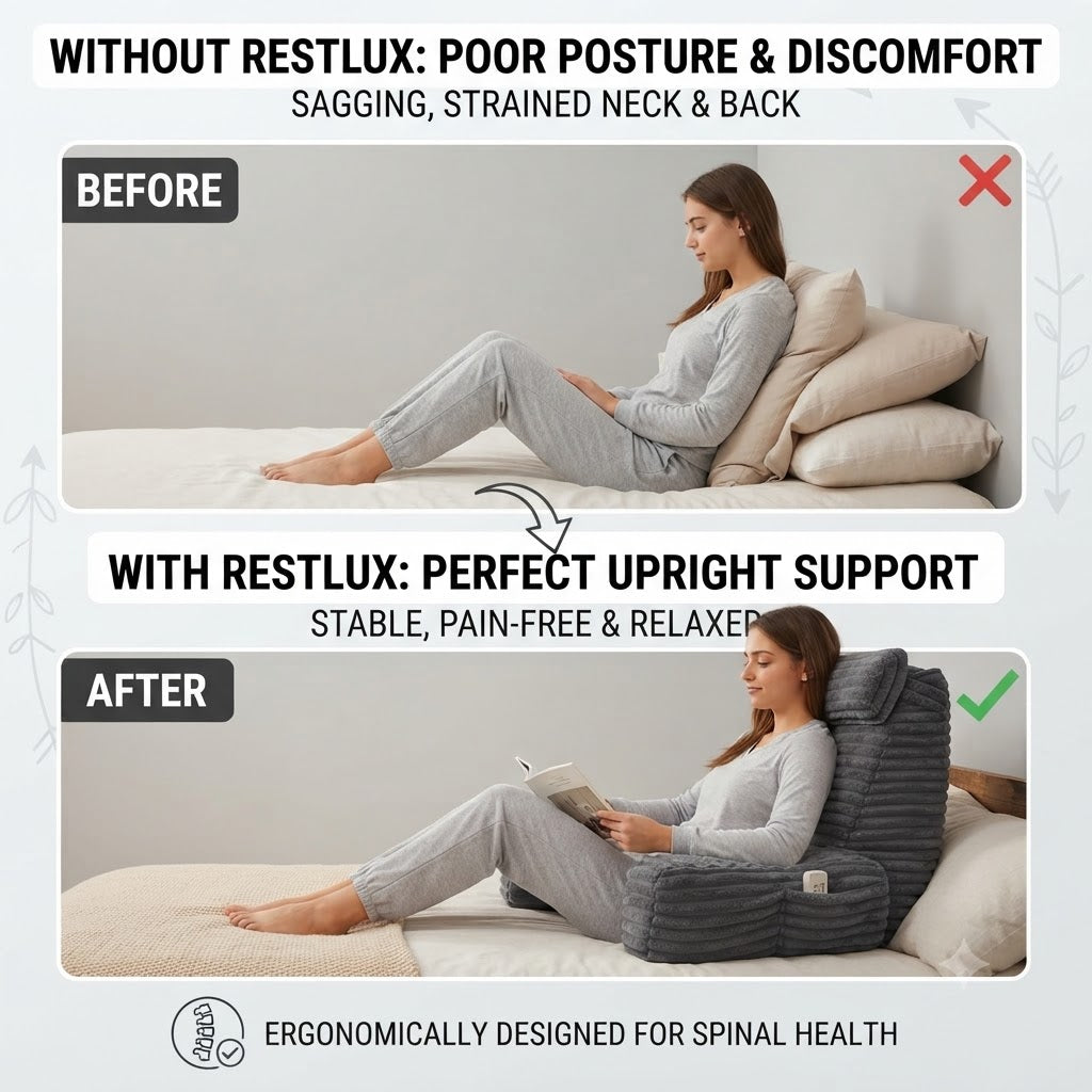 Adjustable Backrest Pillow with Armrests & Headrest for Bed or Couch – Sit-Up Reading Cushion | Thomler