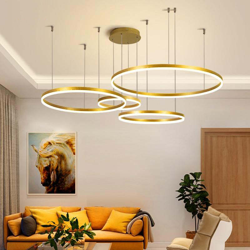 Cascading Ring LED Pendant – Adjustable Metal Hoop Ceiling Light for Dining Room & Bedroom | Thomler