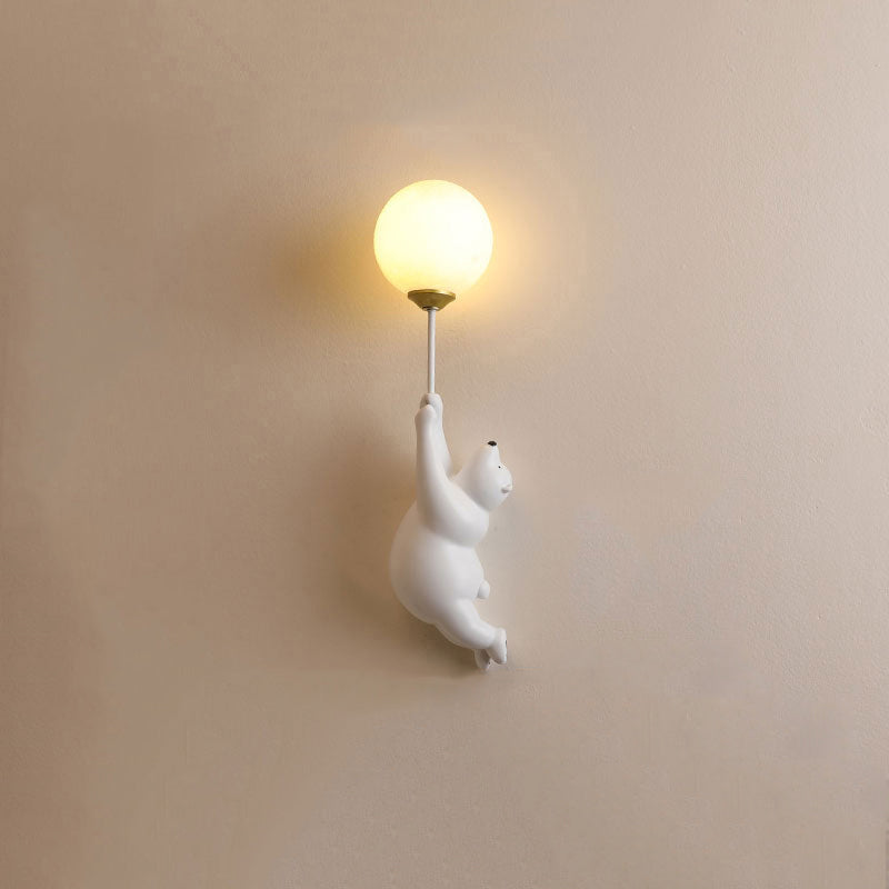Bear with Balloon Wall Sconce Light for Kids Room Nursery Bedroom Playroom Resin Animal Design Accent Lighting White Blue Pink | Thomler