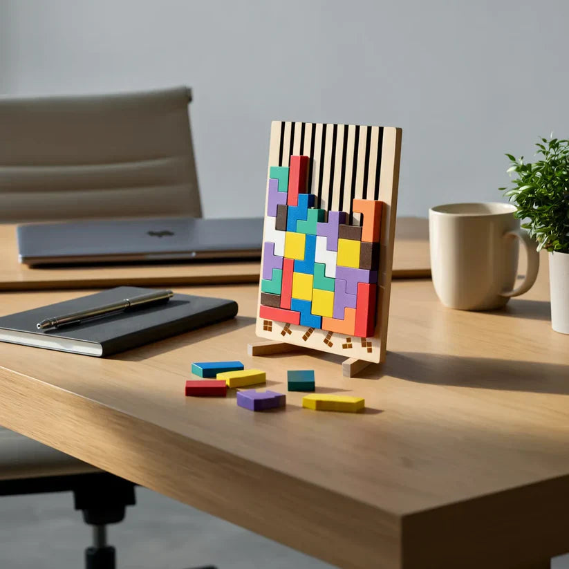 Puzzle Board Wooden 31.5 cm (12.4") Upright Desktop Brain Teaser For Focus Stress Relief Blocks Game | Thomler
