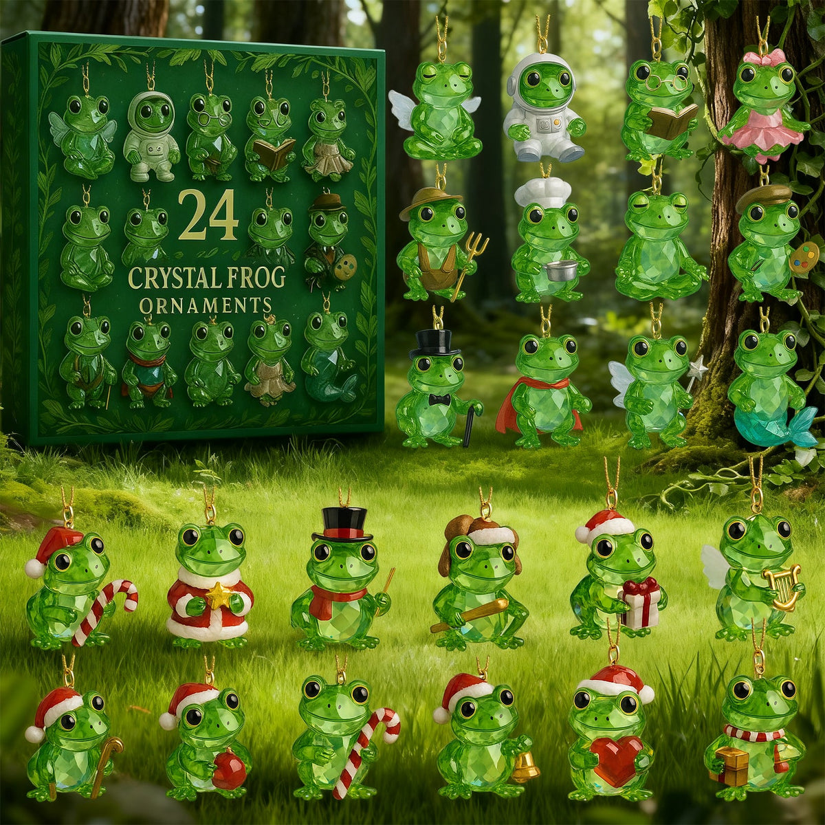 Crystal Frog Ornament Advent Calendar – 24 Miniature Collectible Charms for Christmas Countdown & Year-Round Display | Thomler