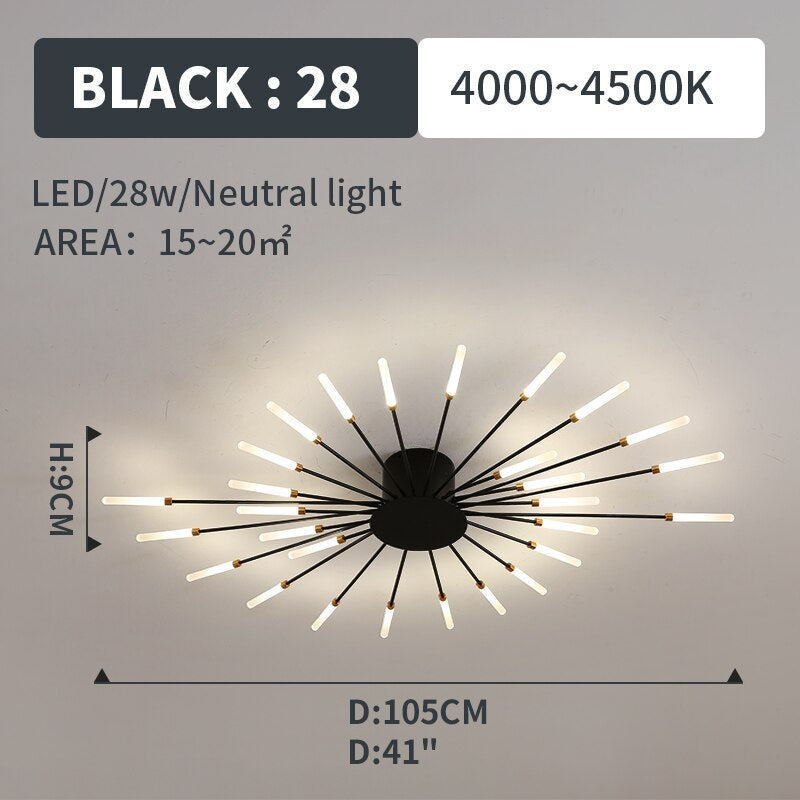 Starburst Flush Mount Ceiling Light Black Gold Modern Firework LED Fixture Bedroom Living Room Natural White Hardwired Indoor | Thomler