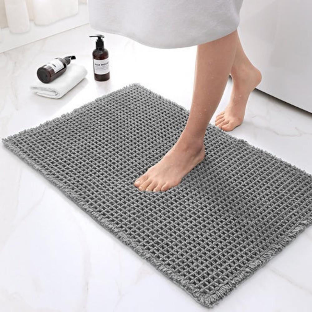 Bath Mat Waffle Texture Quick Dry Non Slip Beige Bathroom Shower Floor Rug Absorbent Soft Spa Style | Thomler