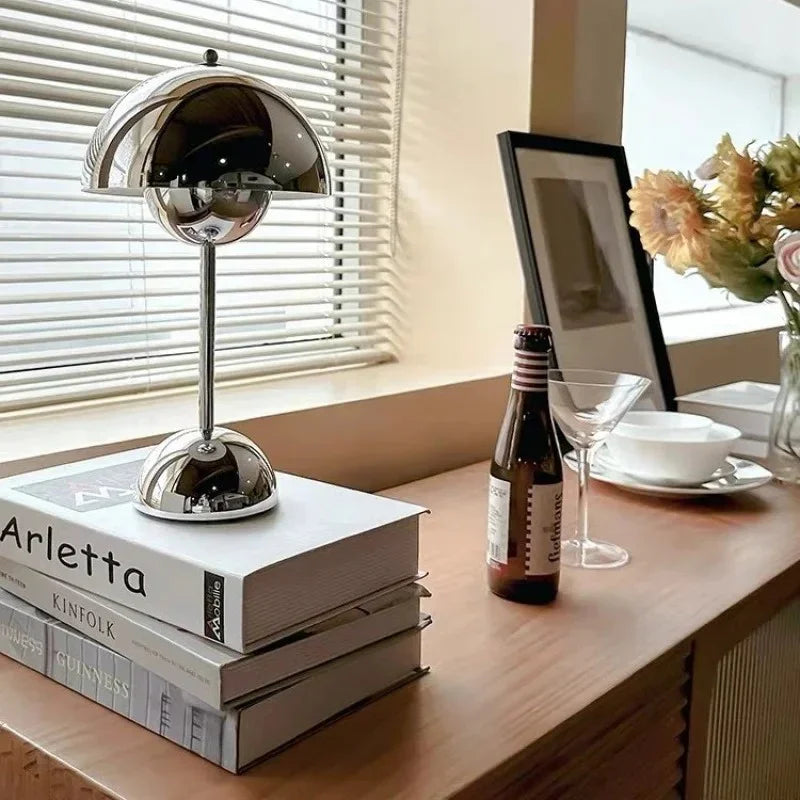 Table Lamp Metal 30.0 cm (11.8") Chrome Wireless Mood Lighting Rechargeable LED Touch Dimmer Bedside Dining Room | Thomler