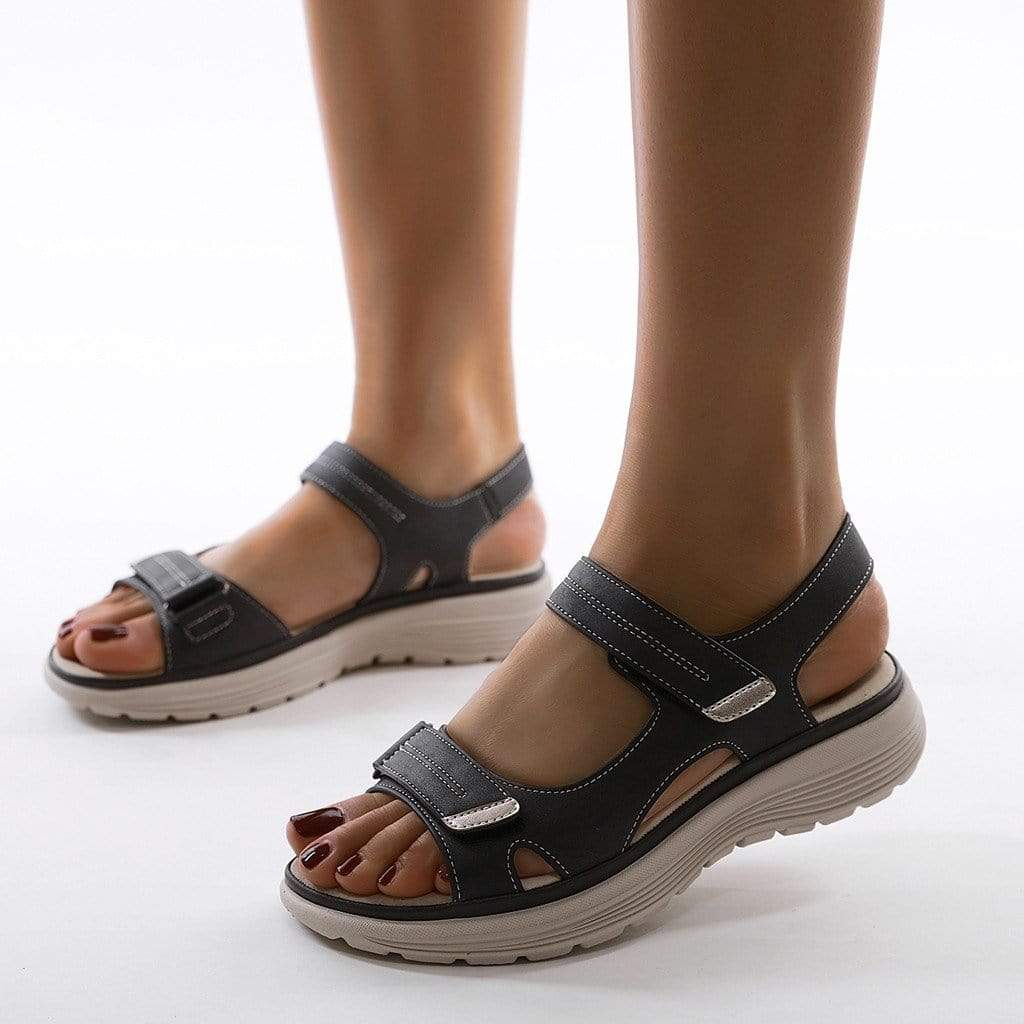 Women's Platform Sandals with Velcro Straps Open Toe Cushioned Footbed for All-Day Wear Summer Walking Shoes | Thomler