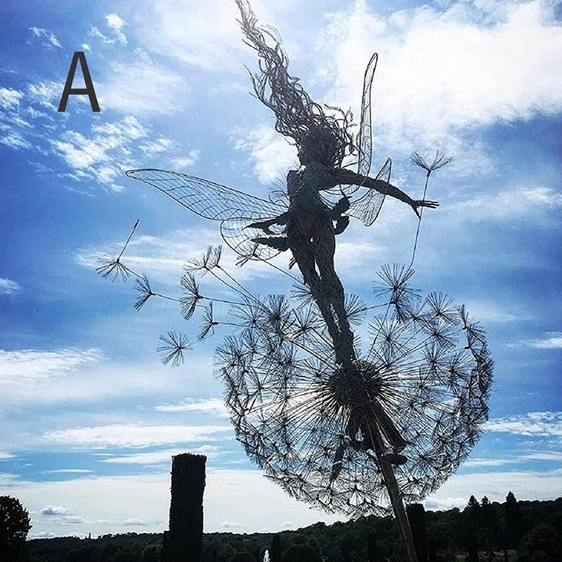 Spinning Fairy Garden Stake Wind Spinner Metal Dandelion Yard Art Outdoor Decor for Flower Beds Patio Lawn Pathways Whimsical Sculpture with | Thomler