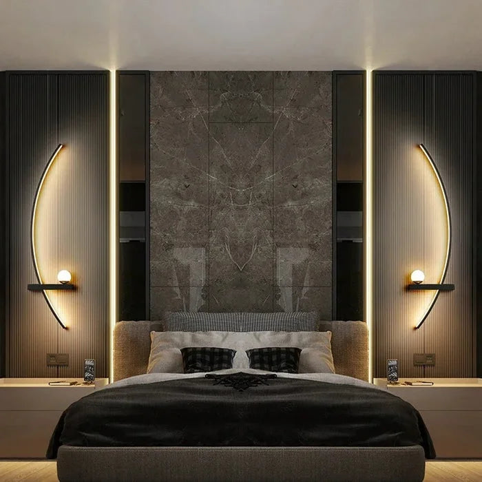 Wall Light Aluminum Acrylic LED Black Gold Modern Bedroom Hallway Decorative Crescent Linear Lighting Fixture | Thomler
