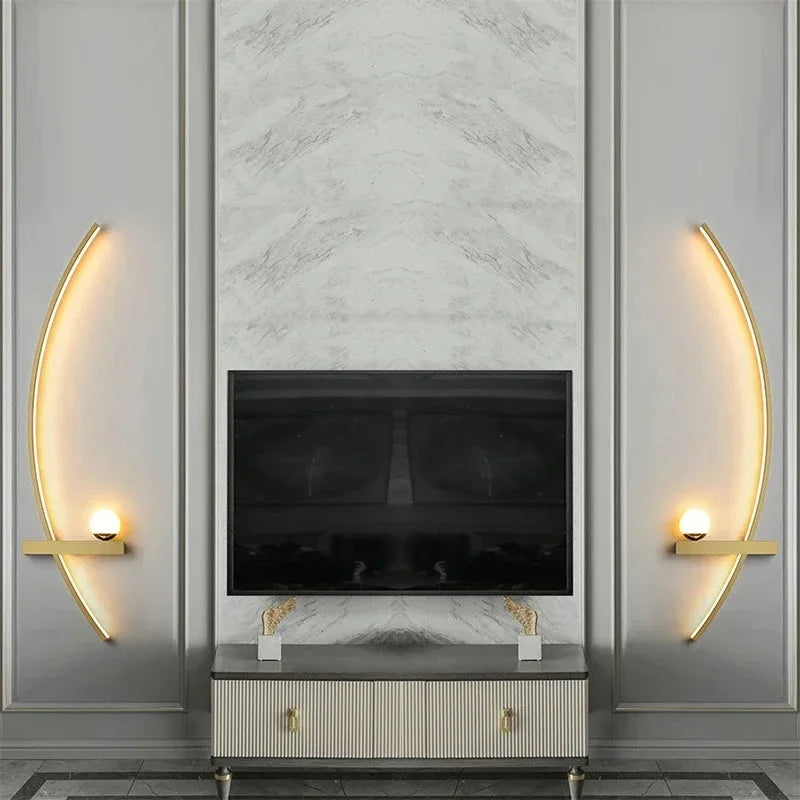 Wall Light Aluminum Acrylic LED Black Gold Modern Bedroom Hallway Decorative Crescent Linear Lighting Fixture | Thomler