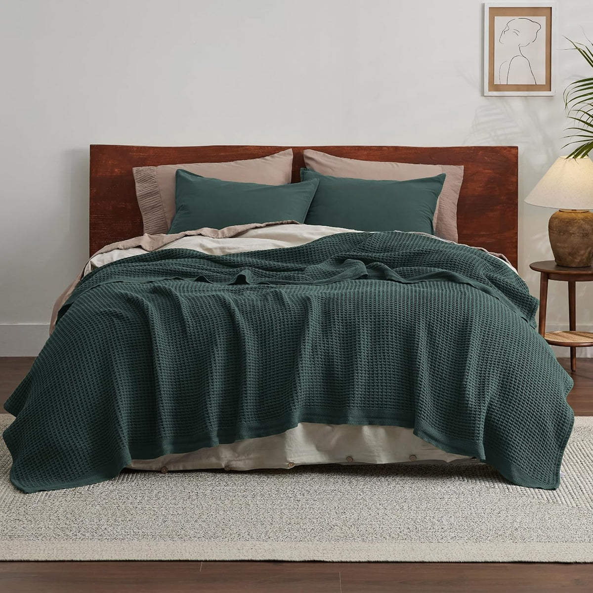 Pure Cotton Thermal Blanket – Queen 90×90 in – Textured Weave Layer for All Seasons – Lightweight & Breathable Throw for Bed or Sofa | Thomler