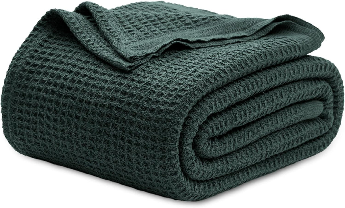 Pure Cotton Thermal Blanket – Queen 90×90 in – Textured Weave Layer for All Seasons – Lightweight & Breathable Throw for Bed or Sofa | Thomler