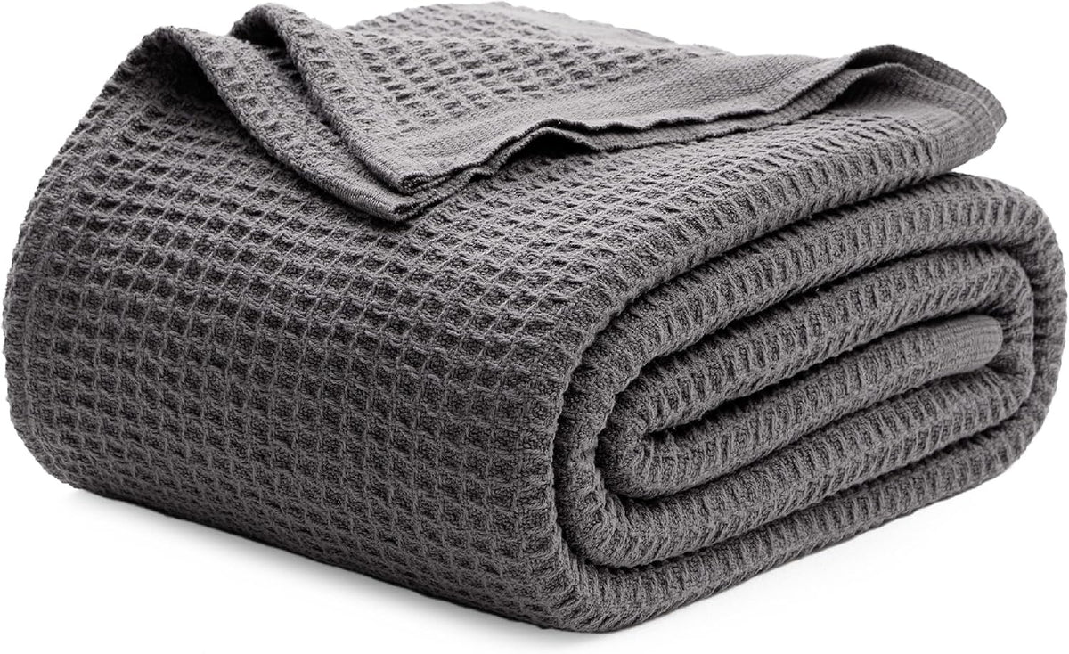 Pure Cotton Thermal Blanket – Queen 90×90 in – Textured Weave Layer for All Seasons – Lightweight & Breathable Throw for Bed or Sofa | Thomler