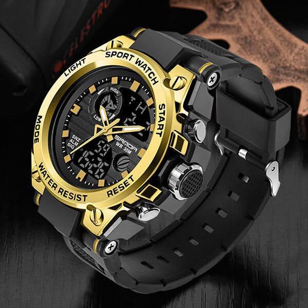 Tactical Men's Watch Dual Time Analog Digital Display Stopwatch Alarm LED Backlight Calendar Stainless Steel Case Silicone Band Shock | Thomler