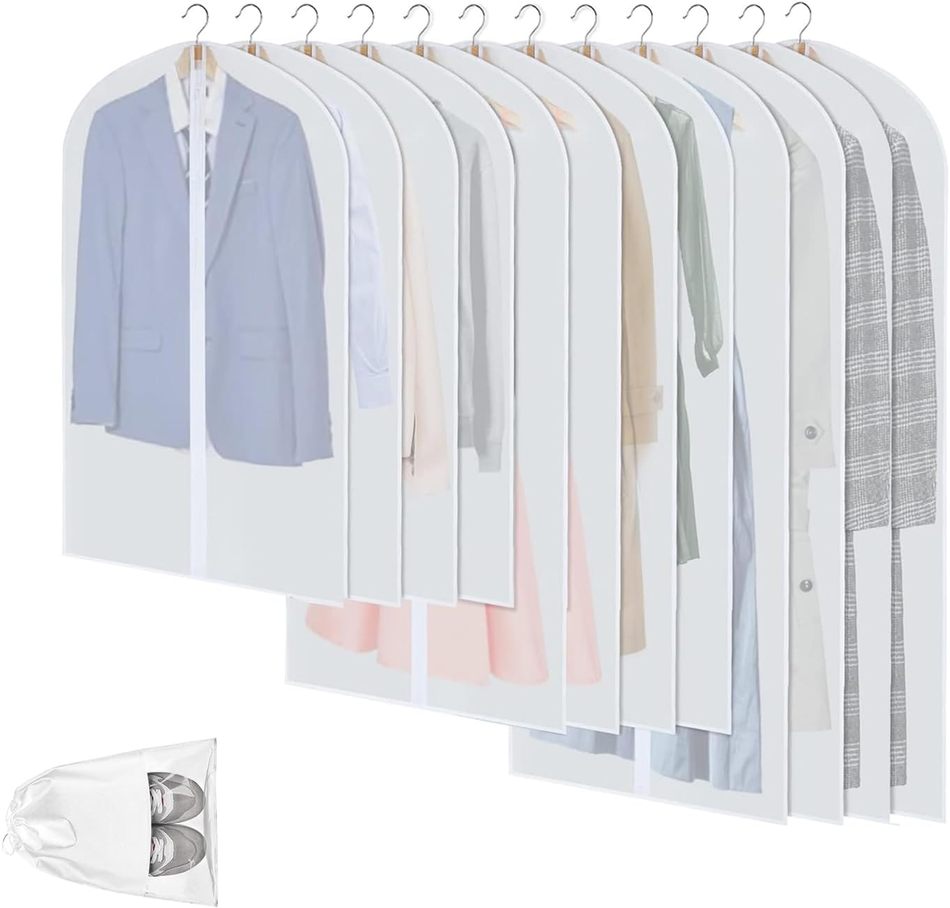 Hanging Garment Covers for Closet Storage Suits Dresses Jackets 12-Pack Zippered See-Through Suit Protectors Breathable Waterproof | Thomler