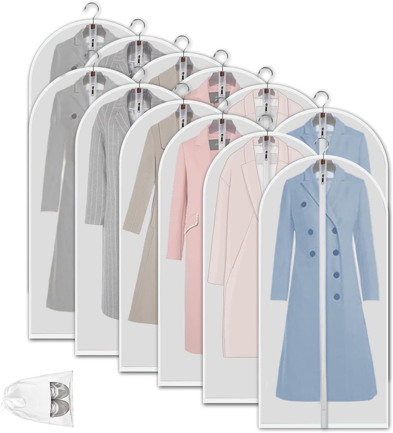 Hanging Garment Covers for Closet Storage Suits Dresses Jackets 12-Pack Zippered See-Through Suit Protectors Breathable Waterproof | Thomler