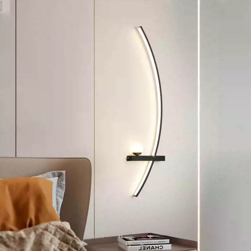 Wall Light Aluminum Acrylic LED Black Gold Modern Bedroom Hallway Decorative Crescent Linear Lighting Fixture | Thomler