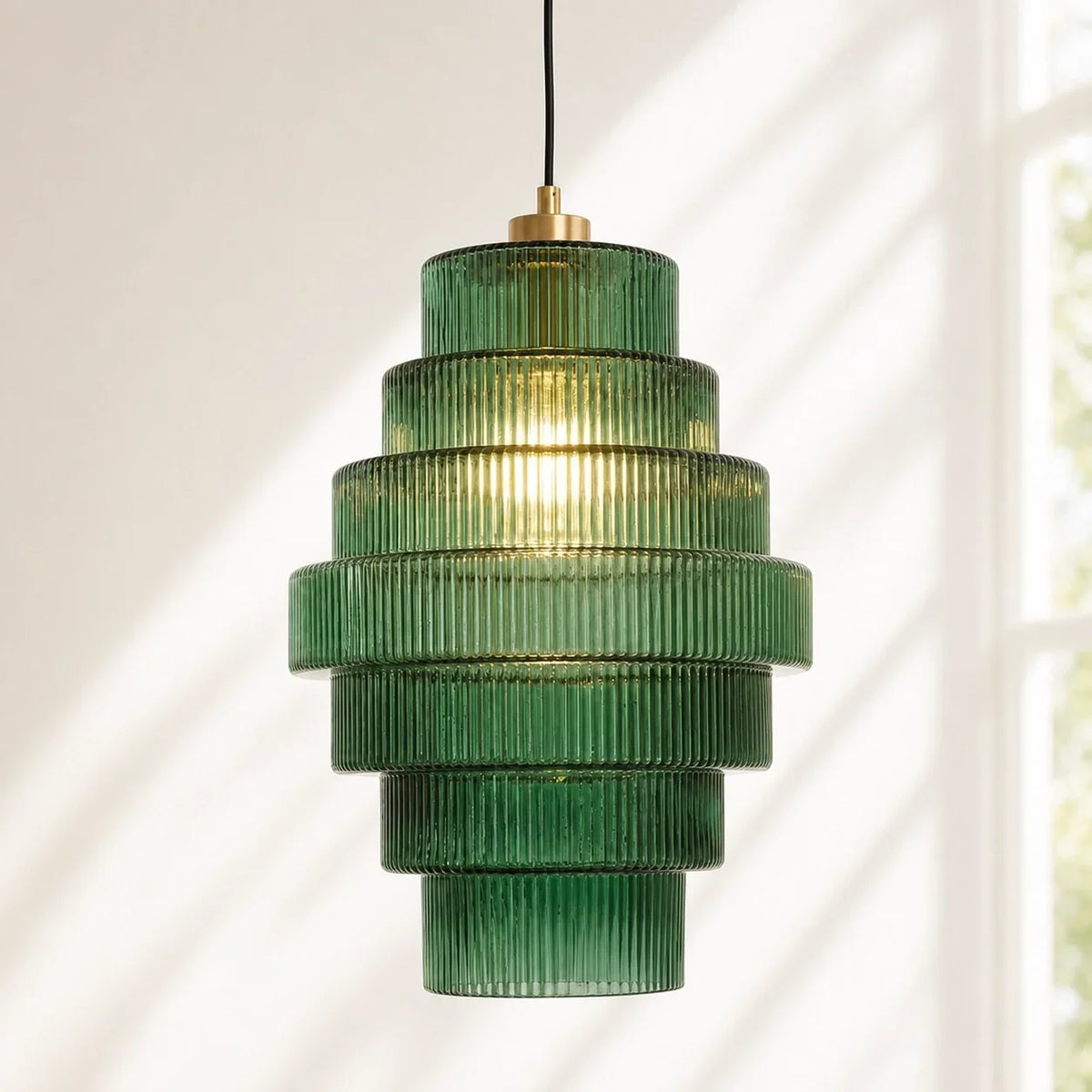 Vintage Layered Glass Ceiling Lamp with Textured Ridges – Statement Hanging Fixture for Dining Rooms, Kitchens & Bedrooms | Thomler