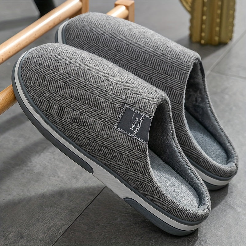 Men's Plush Herringbone Slippers – Warm Indoor House Shoes with Non-Slip Grip for Fall & Winter | Thomler