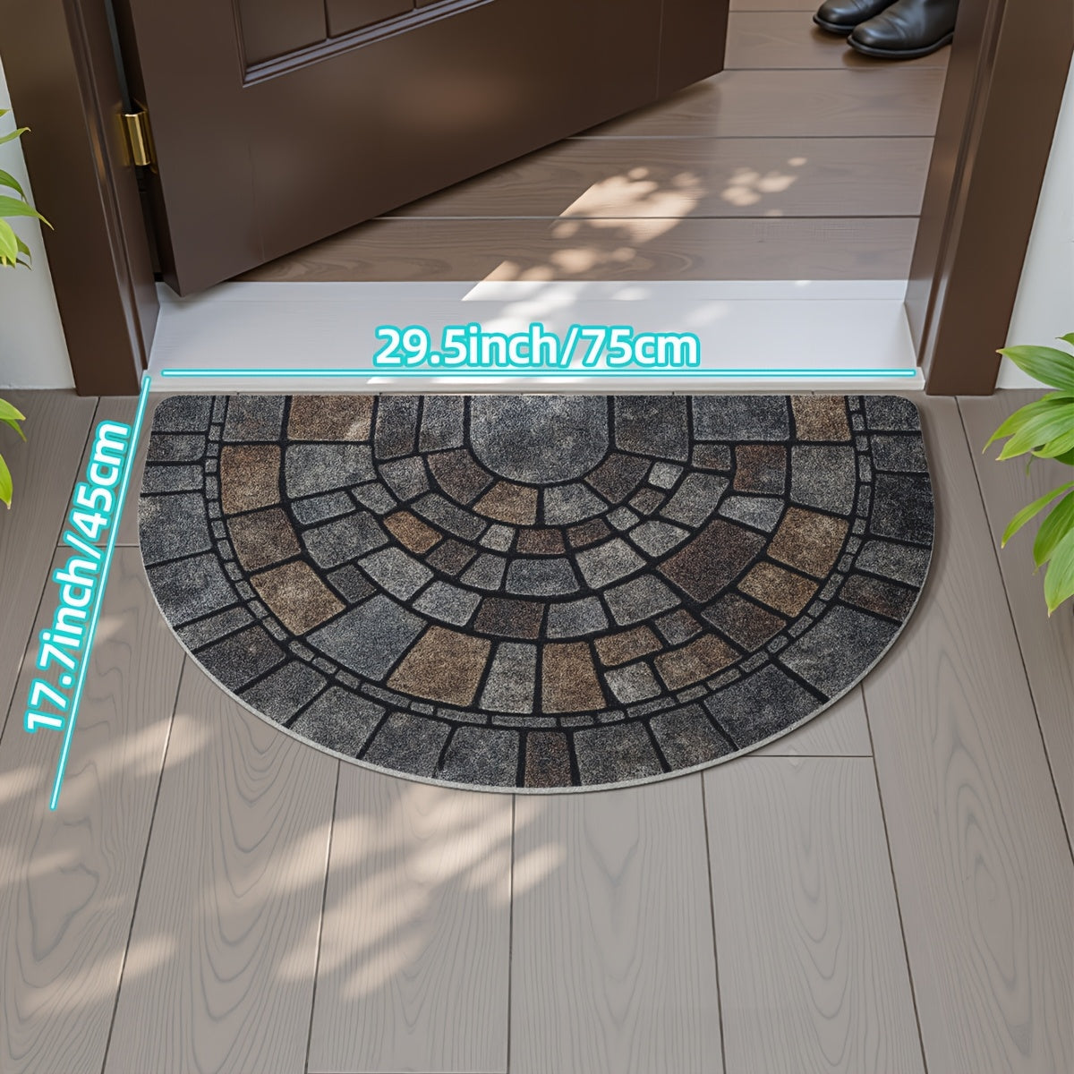 Semicircular Entryway Mat with Cobblestone Pattern for Indoor Outdoor Front Door Patio Garden Non-Slip Polyester Rug | Thomler