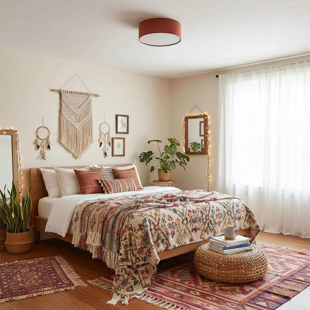 Fabric Flush Mount Drum Shade Ceiling Light for Bedroom & Living Room – Hardwire Installation | Thomler