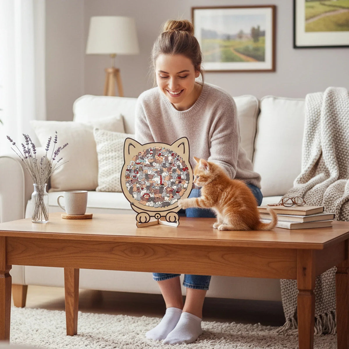 135-Piece Wooden Feline Jigsaw – Artistic Tabby Silhouette Puzzle for Relaxation | Thomler