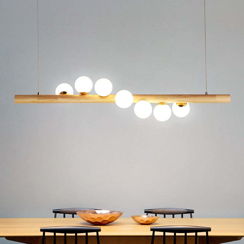 Bubble Glass Pendant Light with Wood Canopy – Modern Orb Ceiling Fixture for Dining Room & Living Room | Thomler
