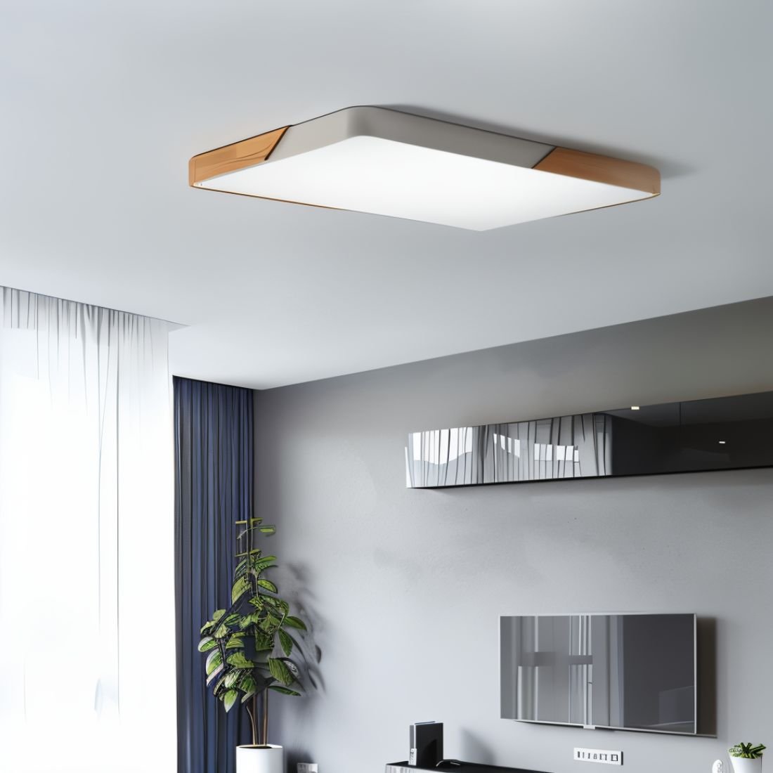 Ceiling Light Wood Metal LED 40.0 cm Round Modern Living Room Bedroom Office Lighting | Thomler
