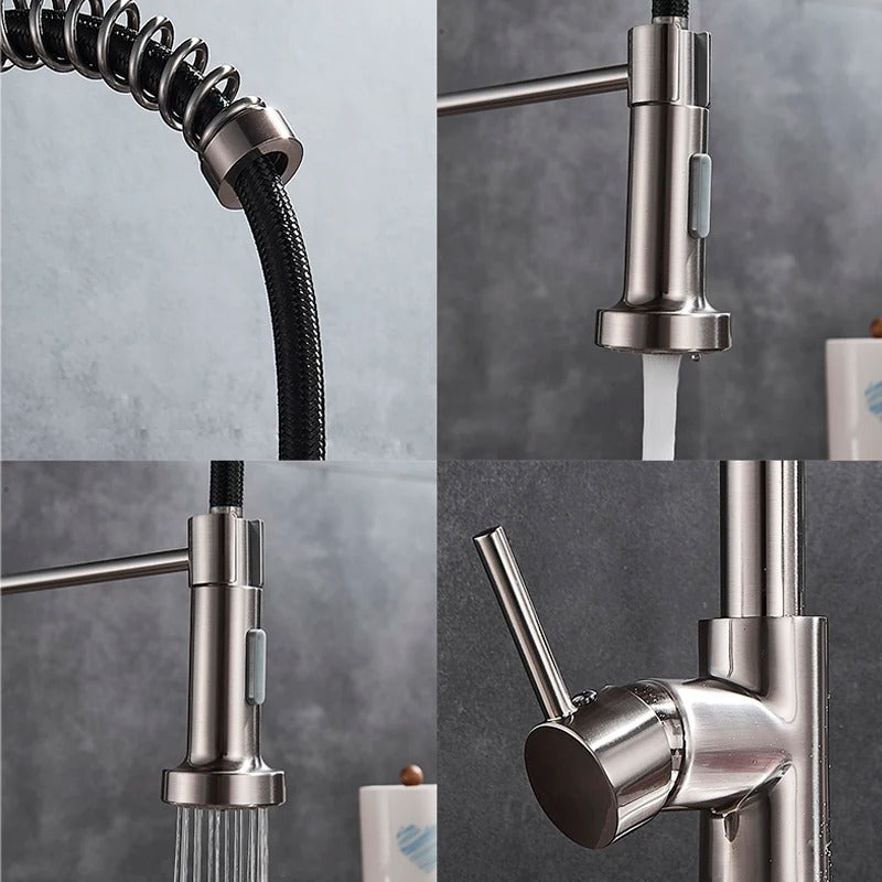 Kitchen Faucet Solid Brass 360° Swivel Pull Out Spray Head Modern Sink Mixer Tap For Double Sink Industrial Kitchen | Thomler