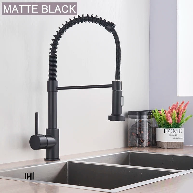 Kitchen Faucet Solid Brass 360° Swivel Pull Out Spray Head Modern Sink Mixer Tap For Double Sink Industrial Kitchen | Thomler