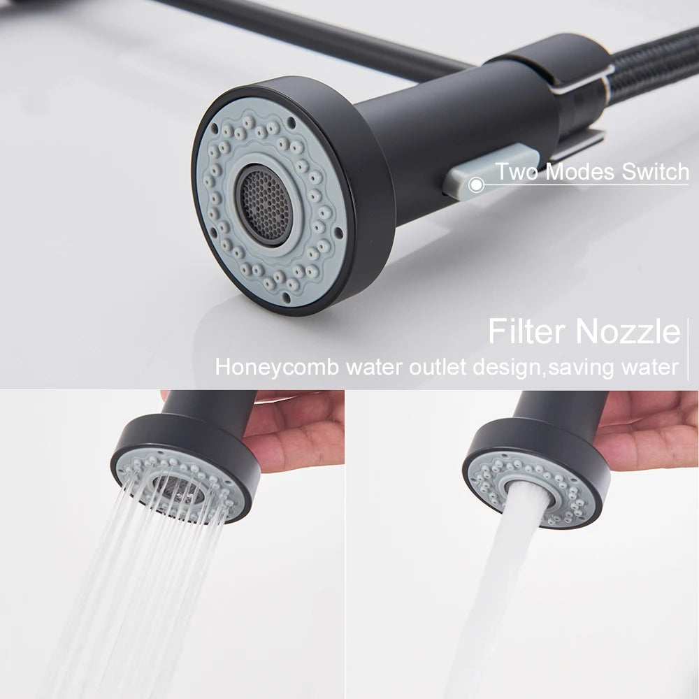 Kitchen Faucet Solid Brass 360° Swivel Pull Out Spray Head Modern Sink Mixer Tap For Double Sink Industrial Kitchen | Thomler
