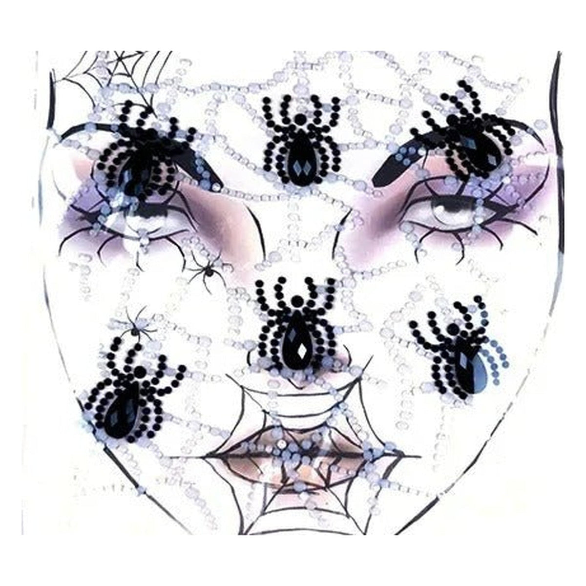 Stick-On Costume Jewels – Complete Scary Face Kit with Skull & Skeleton Designs for Halloween | Thomler