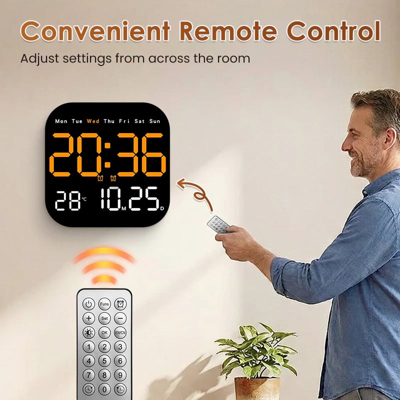 Desktop Alarm Clock with Remote Control, Temperature Display & Adjustable Brightness for Bedroom, Office | Thomler
