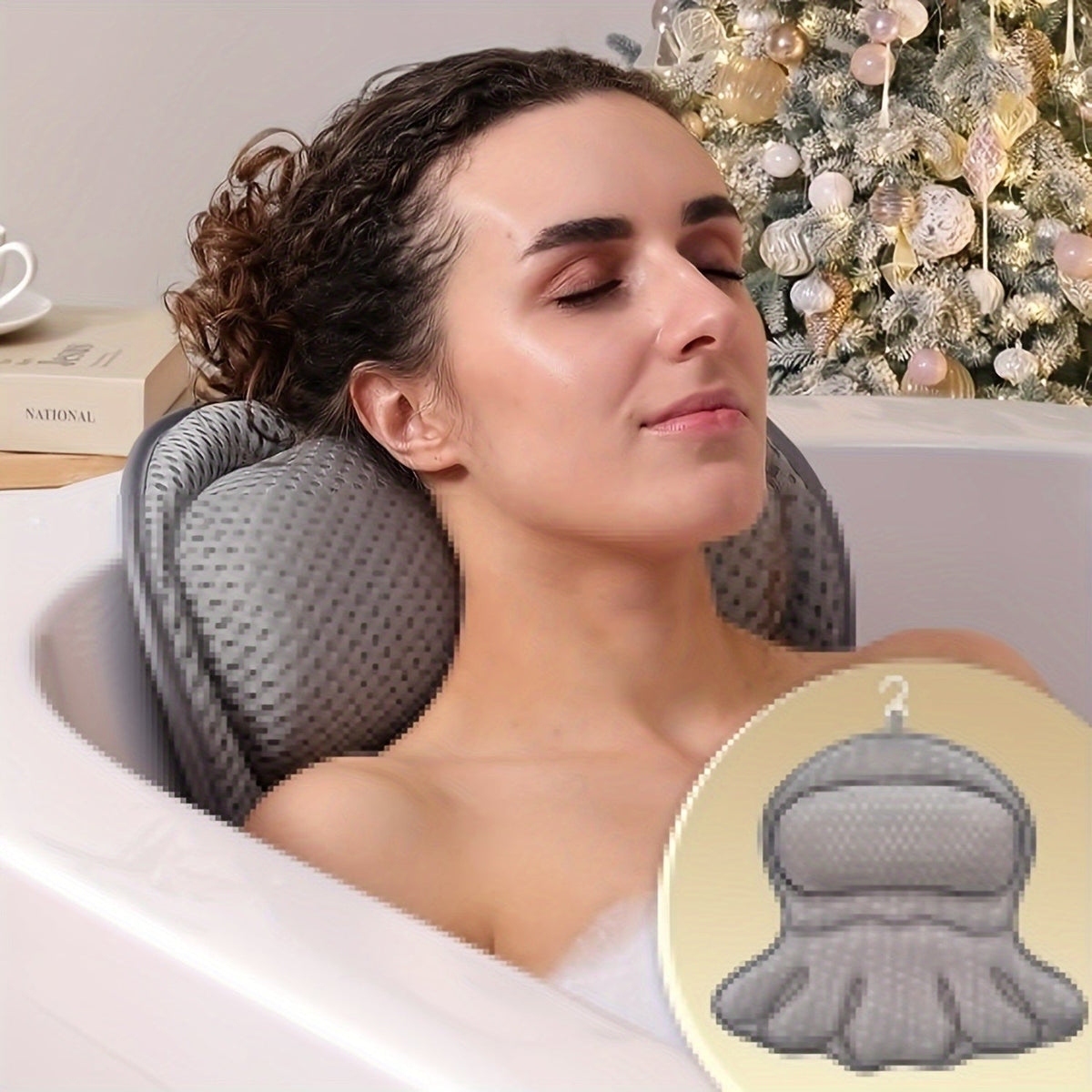 Spa Bath Pillow with Neck and Back Support – 4D Air Mesh Cushion with Suction Cups for Bathtub Relaxation | Thomler