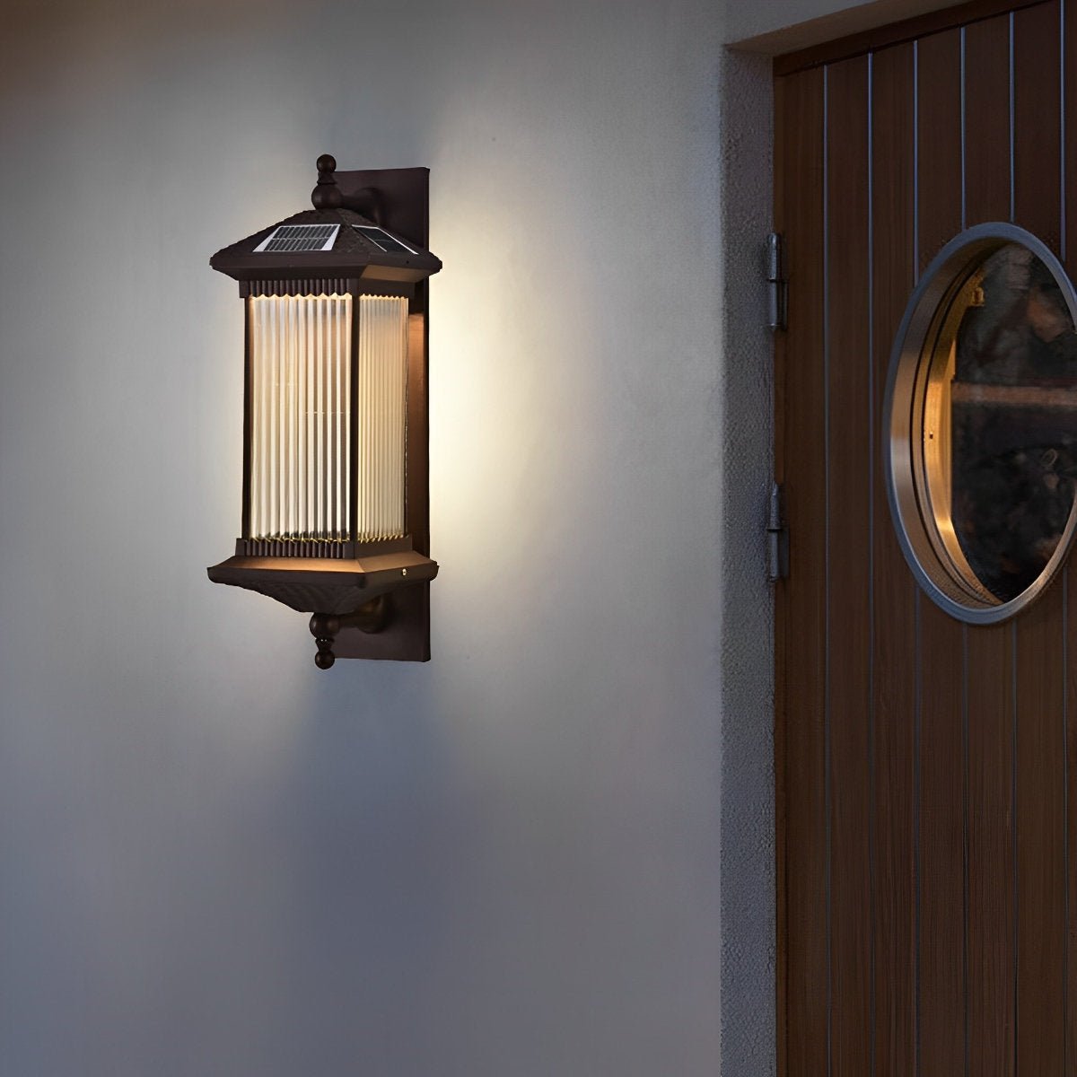 Wall Light Cast Aluminium 58.0 cm Coffee Brown Solar Garden Facade Lantern Waterproof Outdoor Veranda Entrance Lighting | Thomler