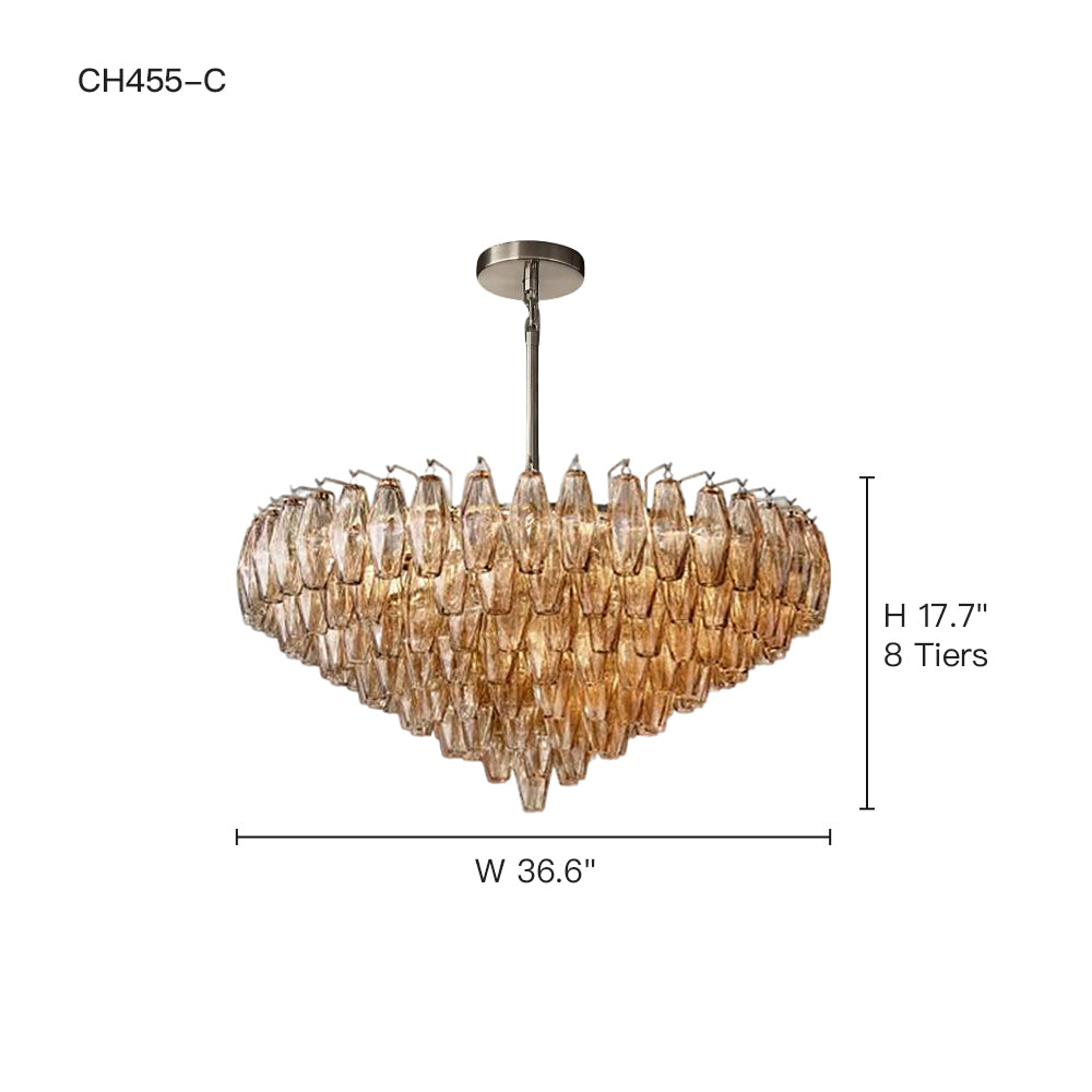 Chandelier Glass Multi Tier Round 36.6 in Dining Room Living Room Ceiling Light Modern Luxury Fixture Adjustable Hanging | Thomler