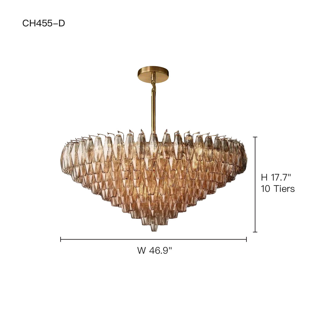 Chandelier Glass Multi Tier Round 36.6 in Dining Room Living Room Ceiling Light Modern Luxury Fixture Adjustable Hanging | Thomler