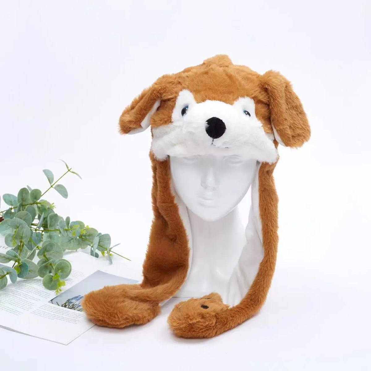 Plush Hat with Pop-Up Ears for Kids & Adults – Interactive Cosplay Beanie with Squeeze Paws | Fun Winter Accessory for Parties, Christmas | Thomler
