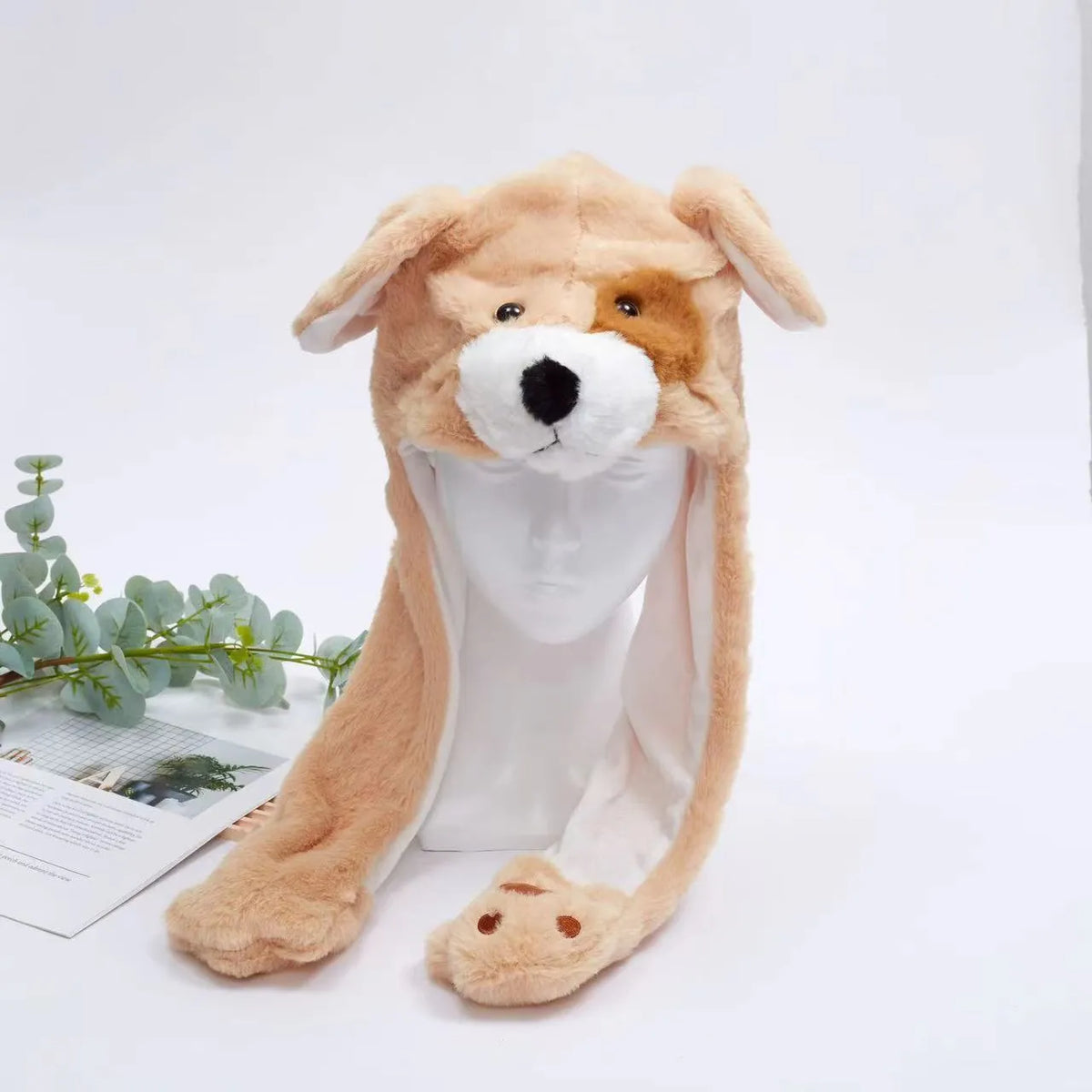 Plush Hat with Pop-Up Ears for Kids & Adults – Interactive Cosplay Beanie with Squeeze Paws | Fun Winter Accessory for Parties, Christmas | Thomler