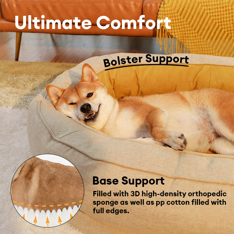Round Bolster Pet Bed with Orthopedic Foam Support for Dogs | Raised Edge Calming Bed with Machine Washable Cover & Waterproof Liner | Thomler